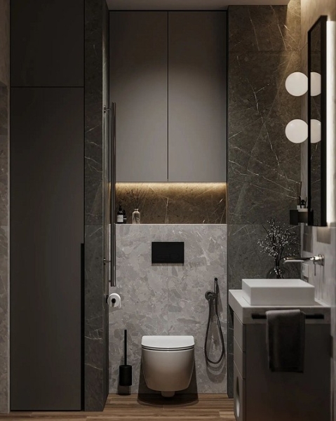 
                                Серая ванная: советы по обустройству, цветовые схемы и 97 стильных фото                            