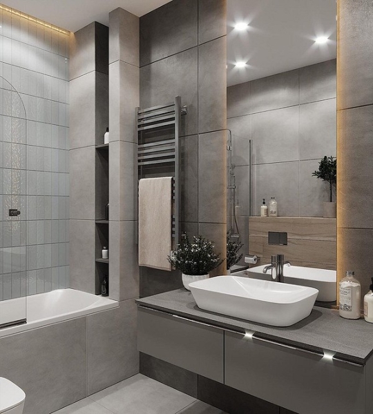 
                                Серая ванная: советы по обустройству, цветовые схемы и 97 стильных фото                            