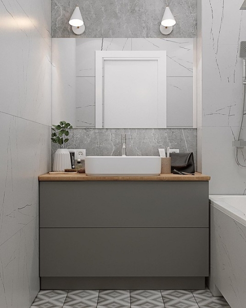 
                                Серая ванная: советы по обустройству, цветовые схемы и 97 стильных фото                            