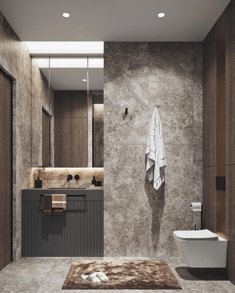 
                                Серая ванная: советы по обустройству, цветовые схемы и 97 стильных фото                            