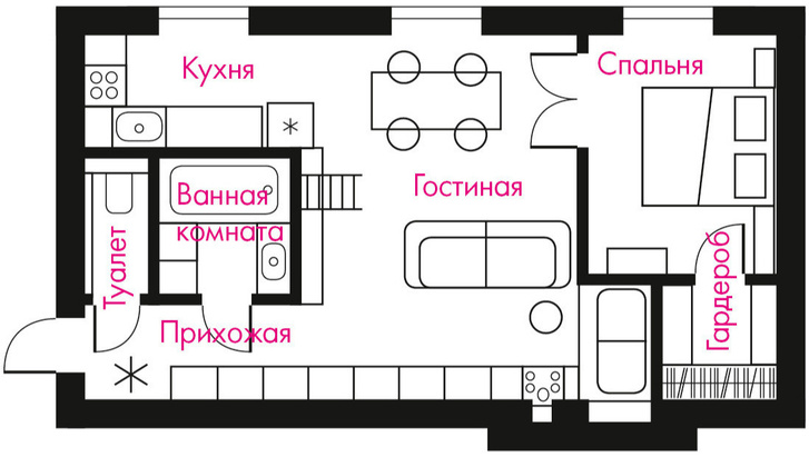 Светлая квартира 65 м² с камином и антресолью в Москве