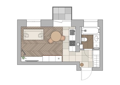 Такой студии вы еще не видели! Ванная с окном, много дерева и света! Уместили все 25 кв. м