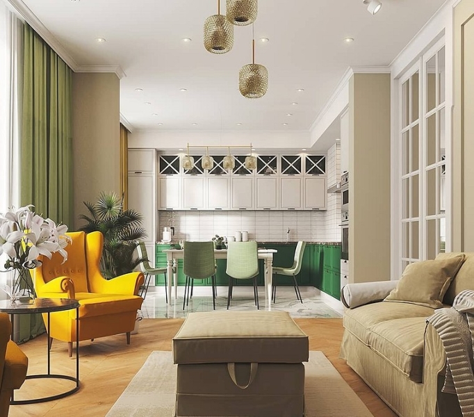 Зеленые шторы в интерьере: советы по выбору и идеи для разных комнат (67 фото)