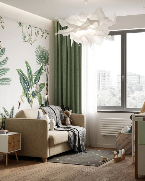 Зеленые шторы в интерьере: советы по выбору и идеи для разных комнат (67 фото)